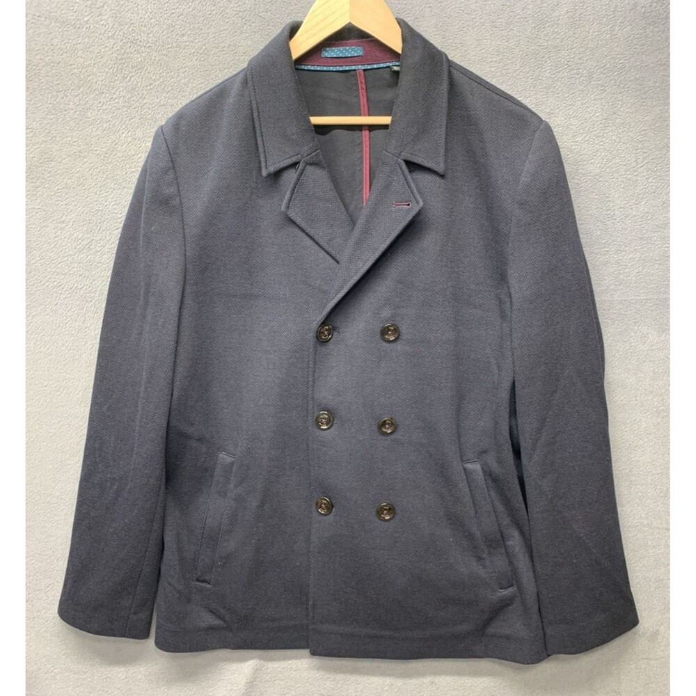 Ted Baker London Wool Blend Peacoat Mens Black Double Breasted Jacket XL